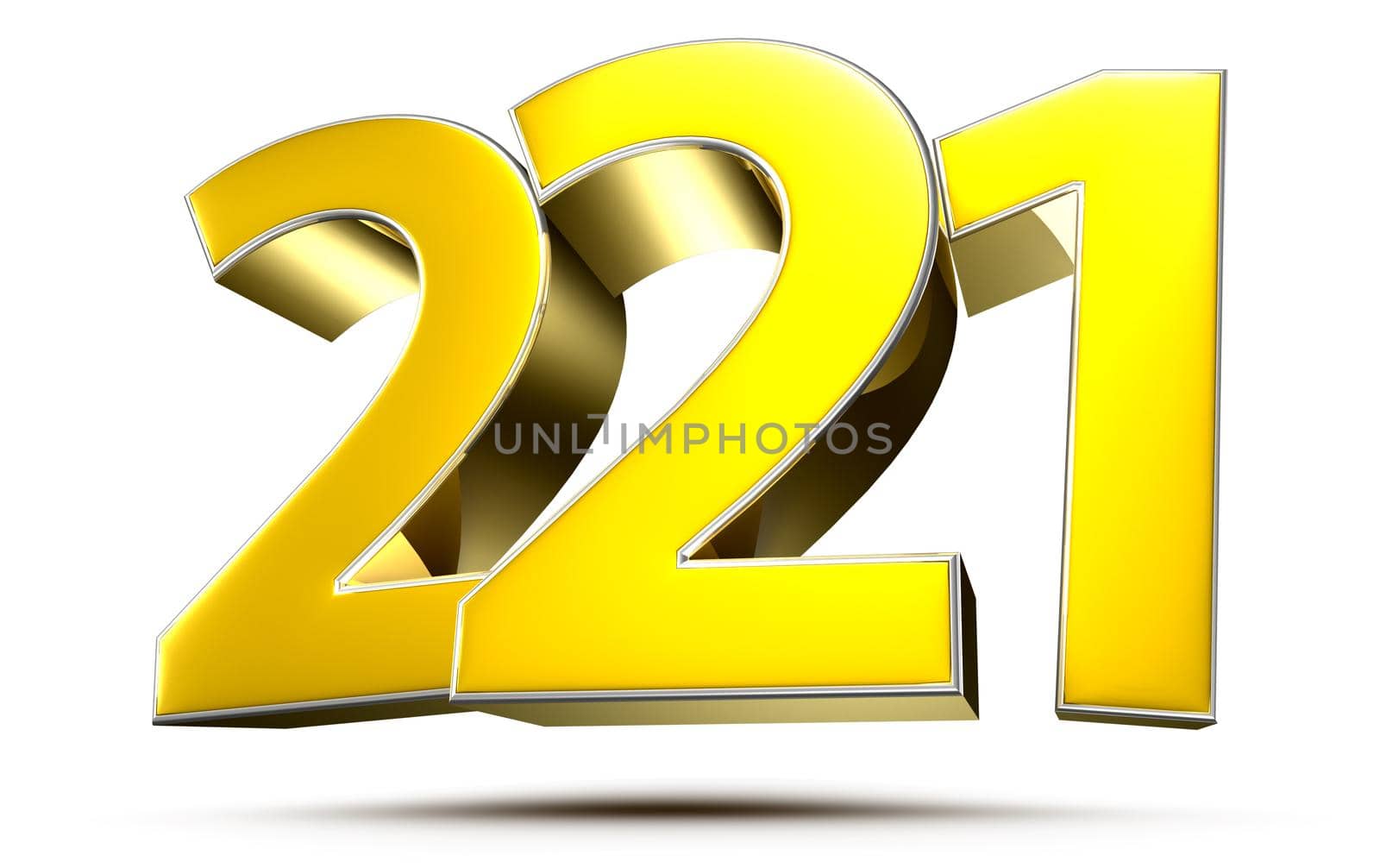 221 gold 3D illustration on white background with clipping path.