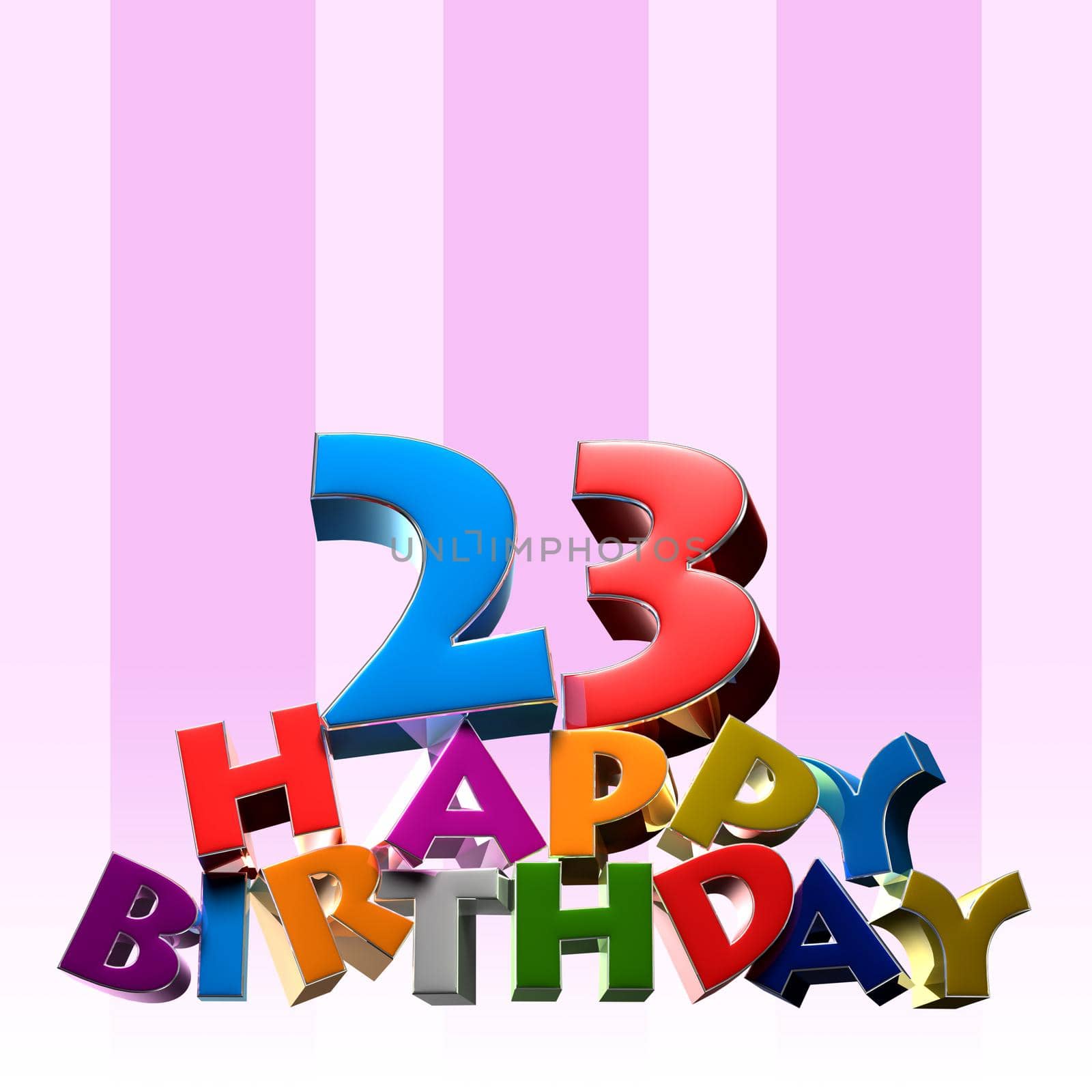 23 happy birthday 3D illustration on pink background with clipping path.