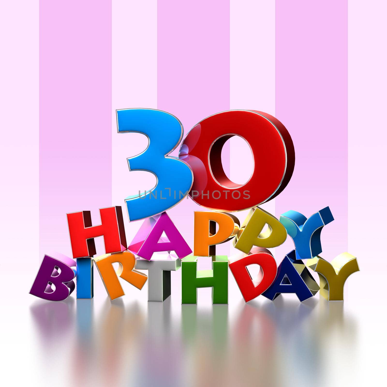 30 happy birthday 3D illustration on pink background.