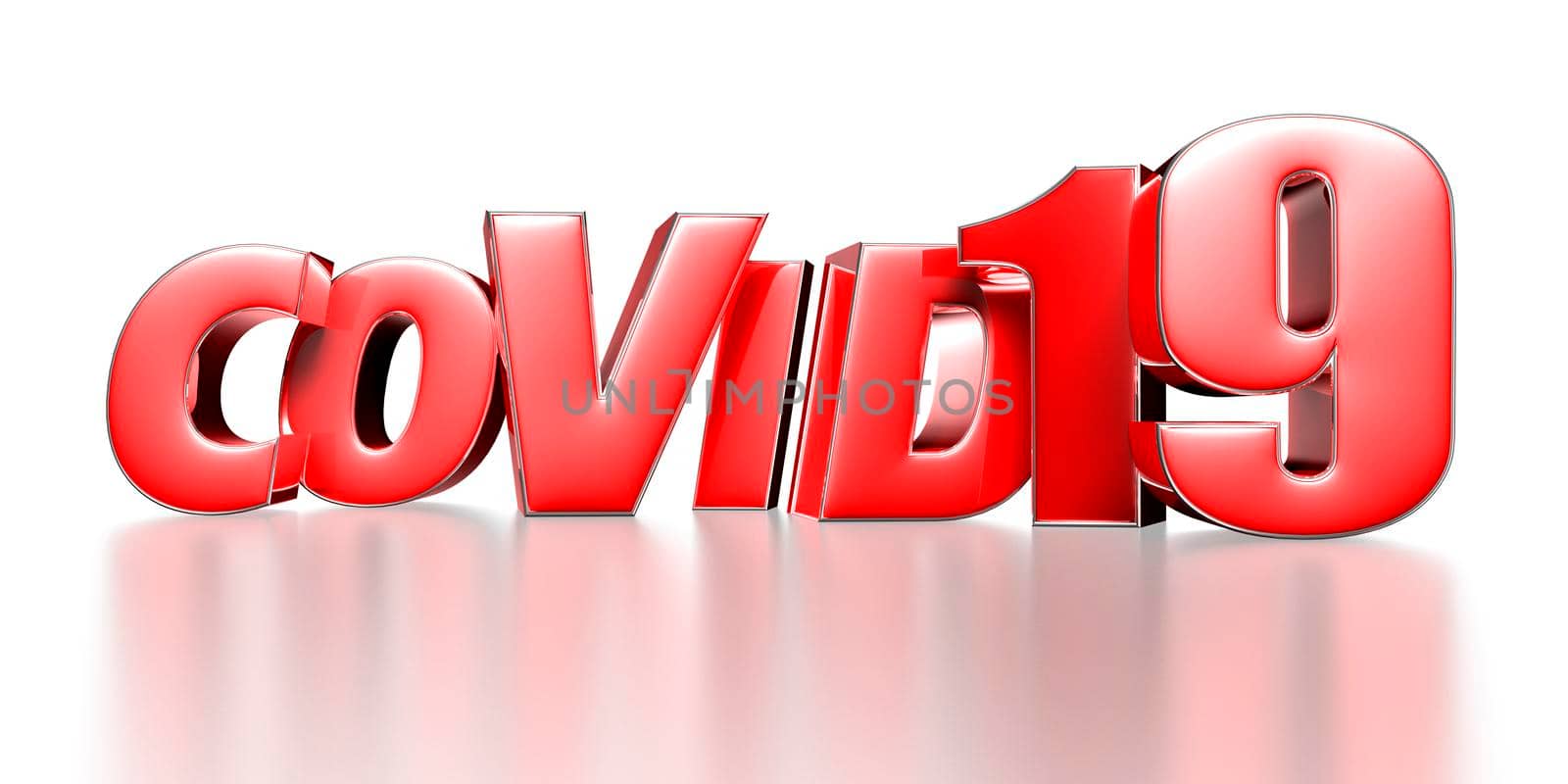 Covid 19 red 3D illustration on white background with clipping path.
