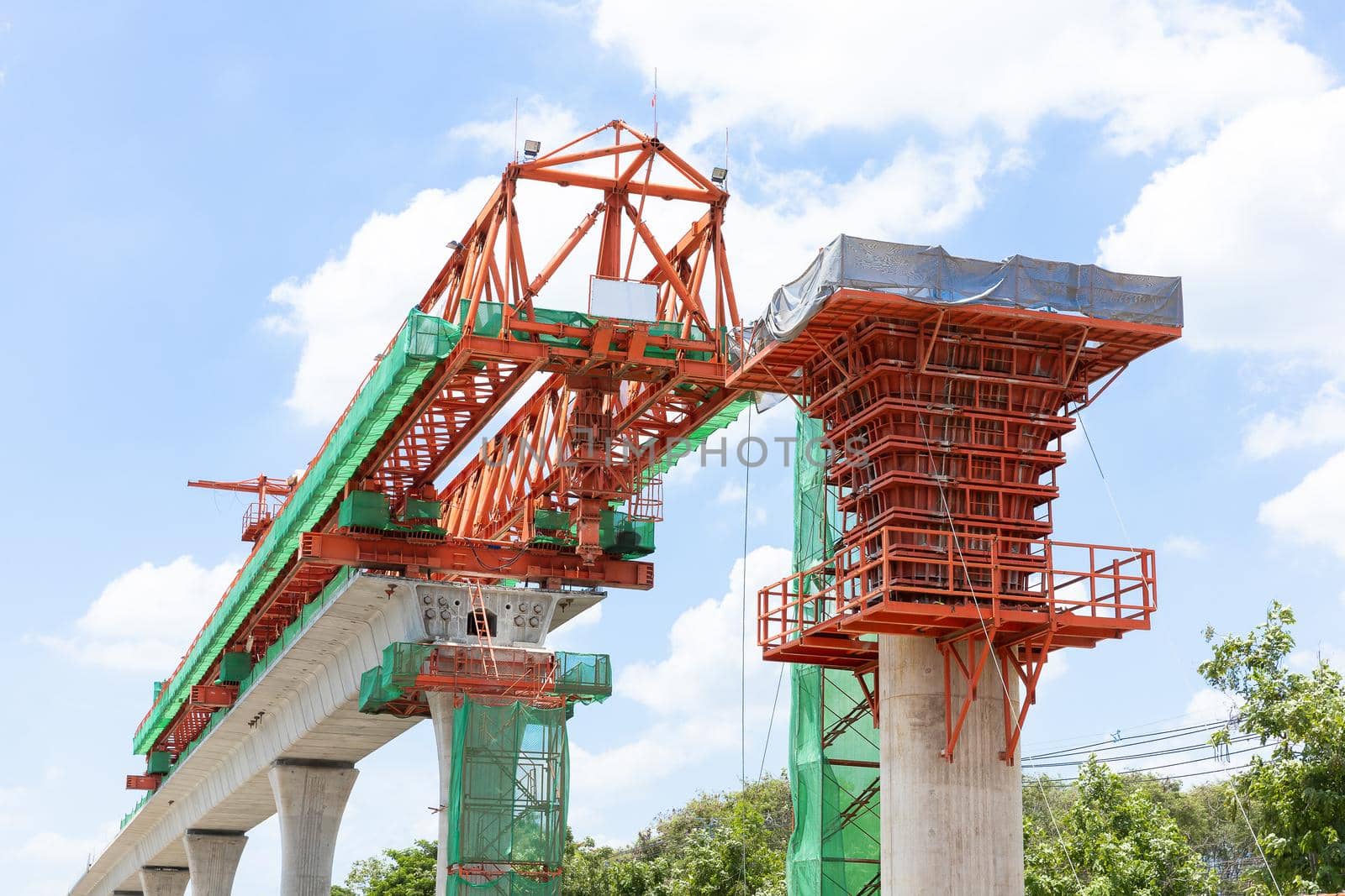 sky train elevated railway, infrastructure in city for mass transportation, under construction