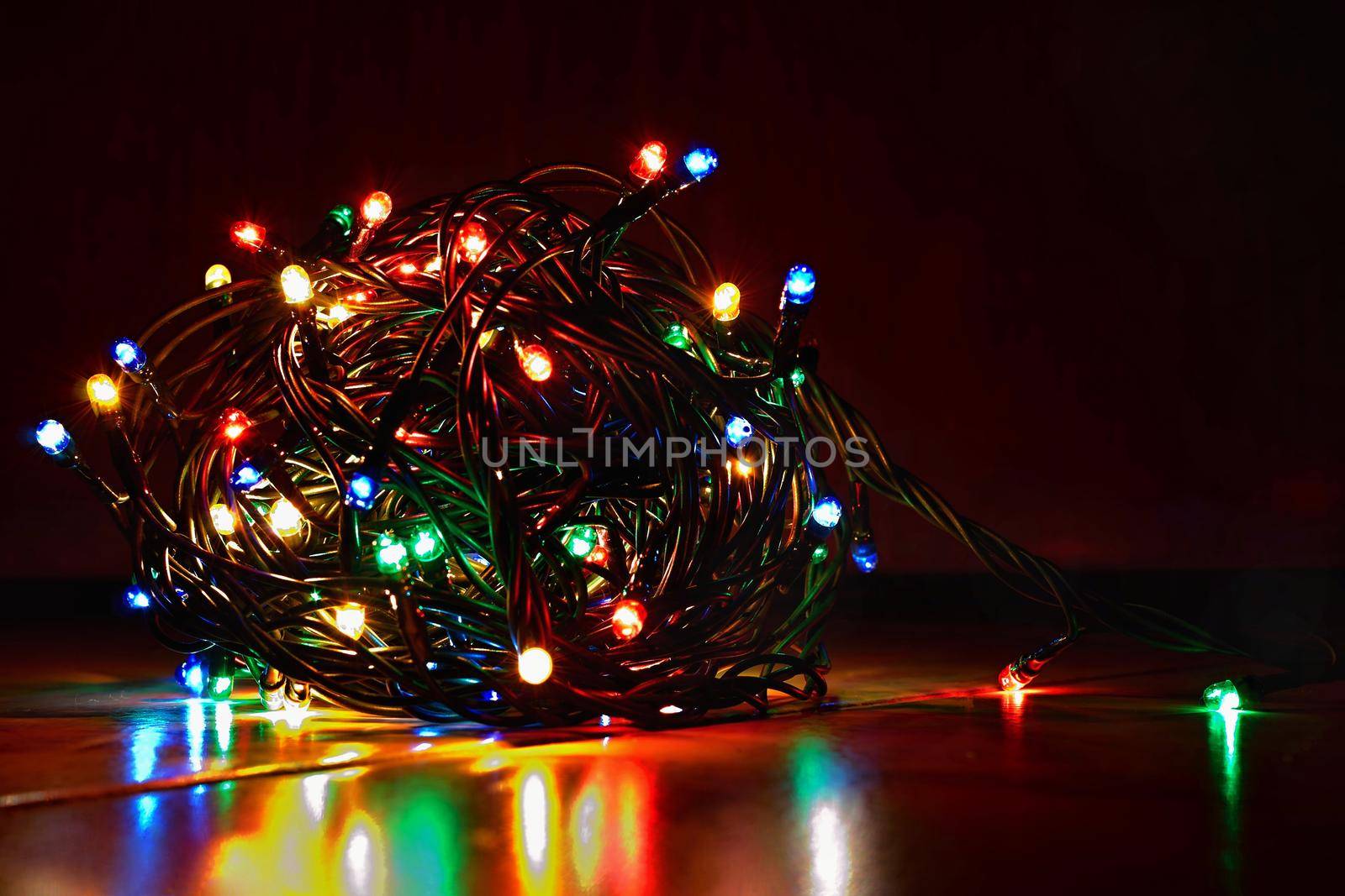 Abstract christmas background, xmas texture from color lights for Christmas tree.