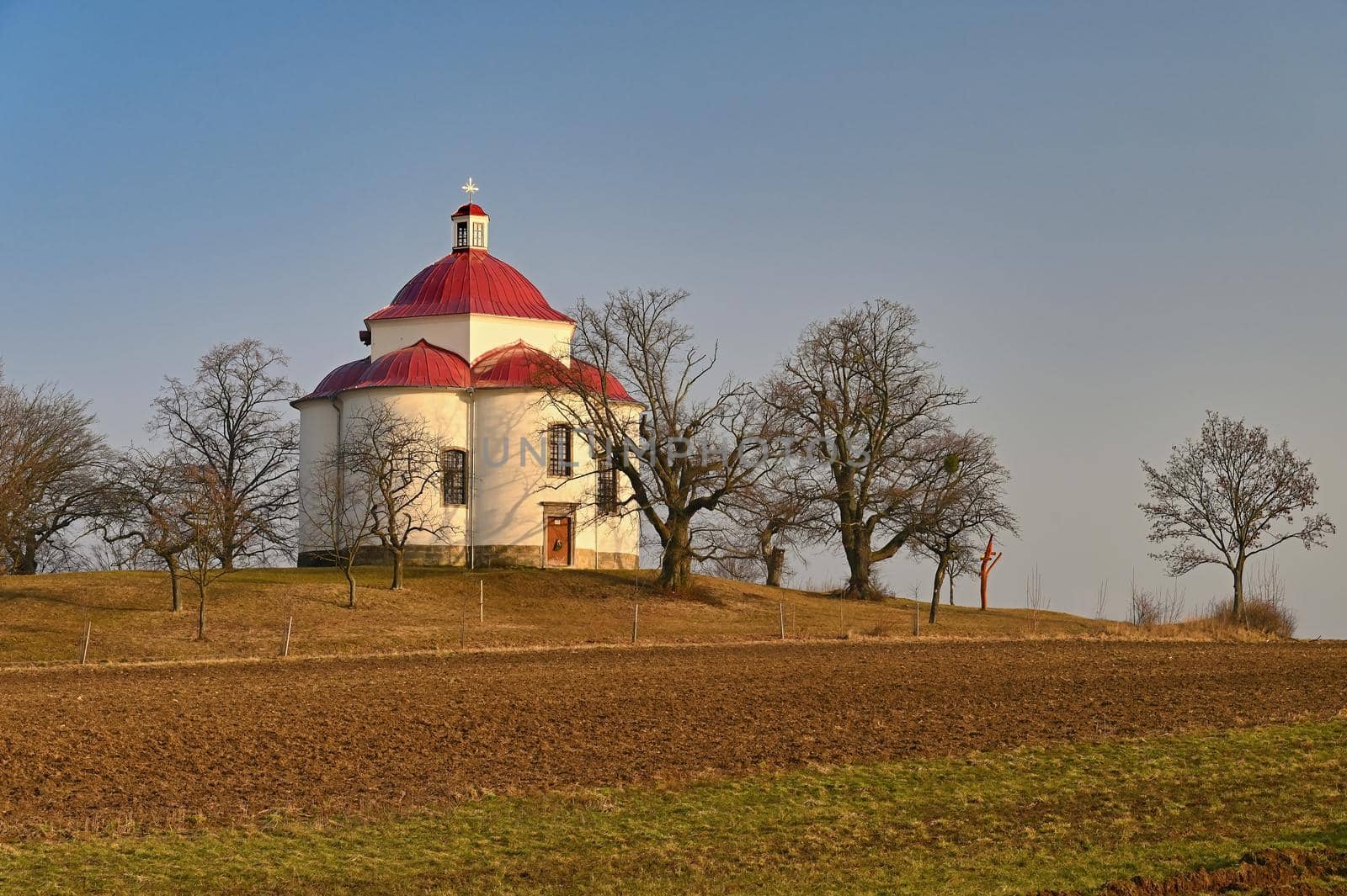 Chapel of the Holy Trinity - Beautiful small chapel on the hill at sunset. Rosice - Czech Republic.