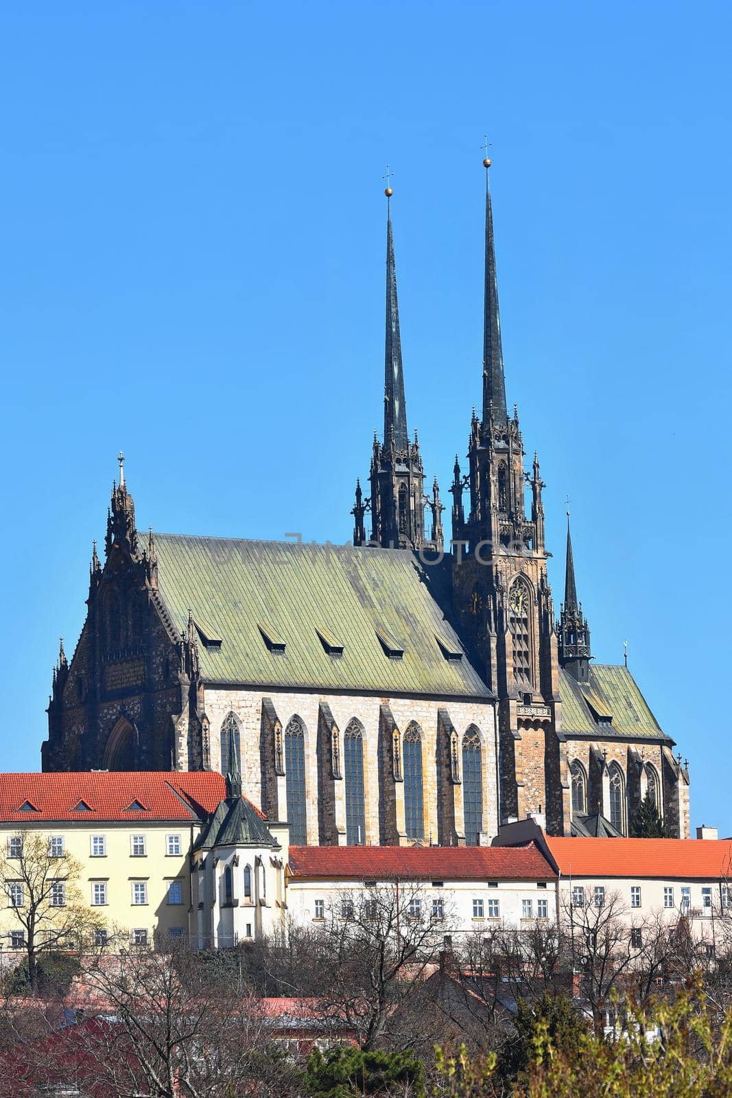 Brno - Czech Republic - Europe. Photo architectures sun and blue skies. Temple Petrov and Spilberk Castle.