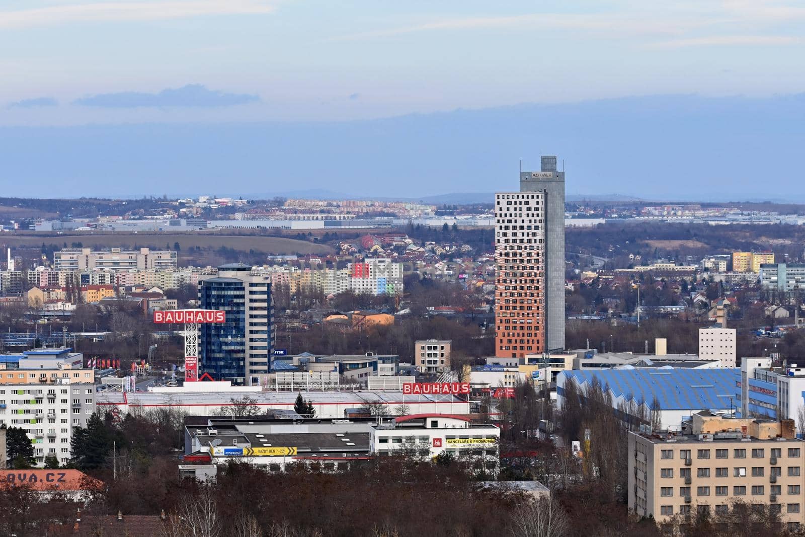 The city of Brno, Czech Republic-Europe. Top view of the city with monuments and roofs.