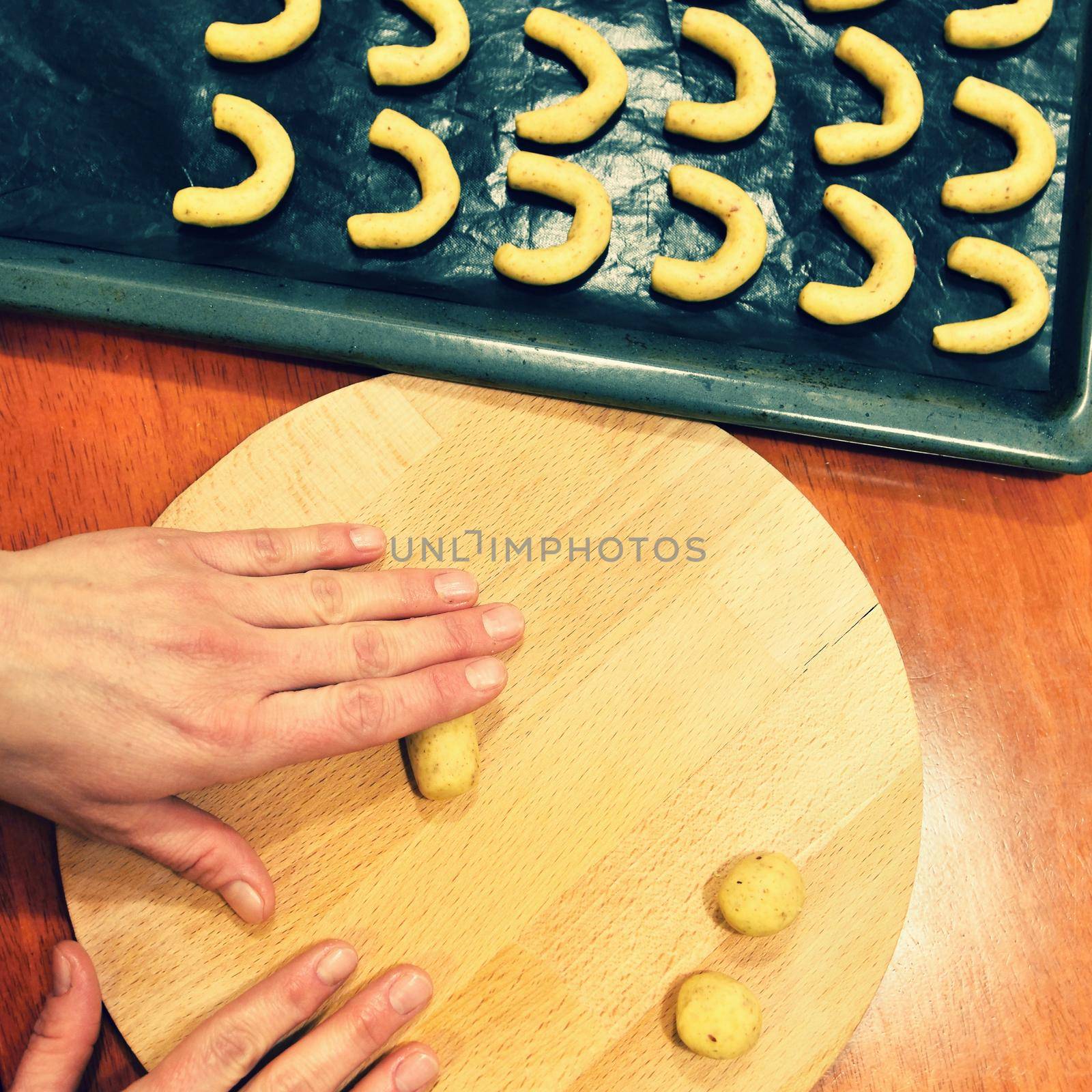 Baking home made Christmas cookies. Classical Czech tradition. Concept for the winter season, food and Christmas holidays.