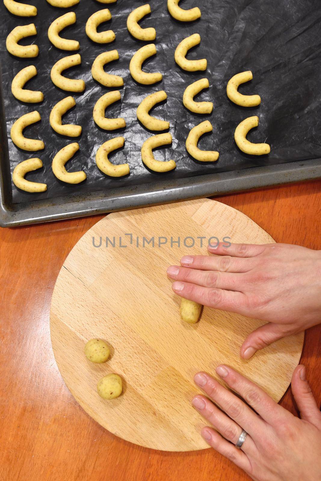 Baking home made Christmas cookies. Classical Czech tradition. Concept for the winter season, food and Christmas holidays.