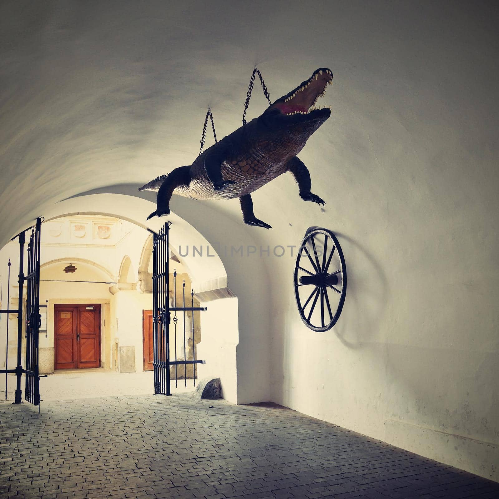 The city of Brno. - Czech Republic - Europe. Gate of the Old City Hall. A photo of the beautiful old architecture and tourist attraction with a lookout tower. Tourist Information Center.