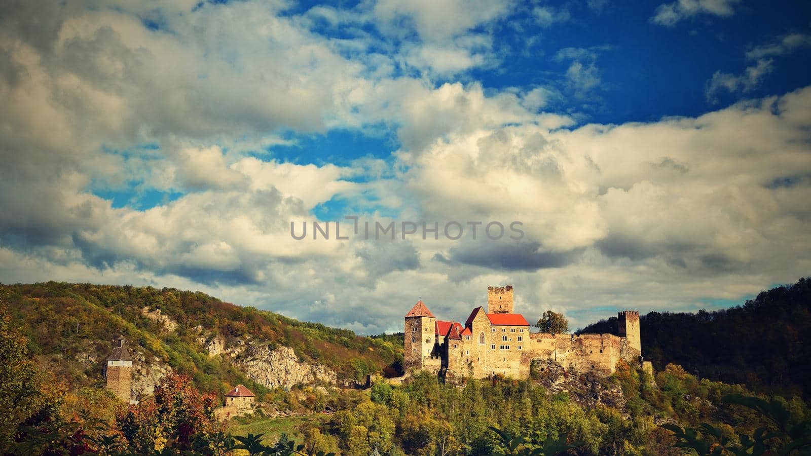 Beautiful autumn landscape in Austria with a nice old Hardegg castle. by Montypeter