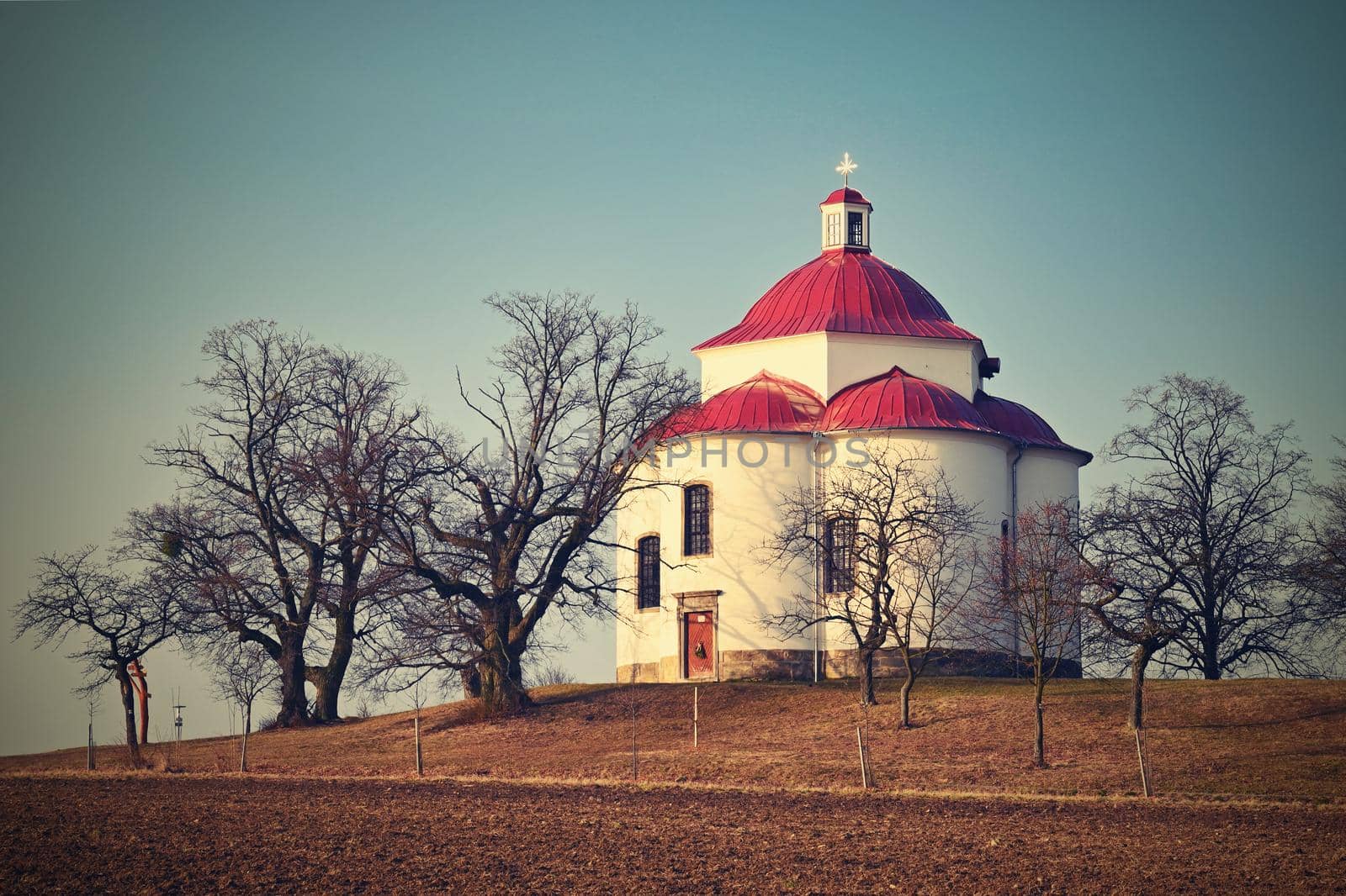 Chapel of the Holy Trinity - Beautiful small chapel on the hill at sunset. Rosice - Czech Republic. by Montypeter