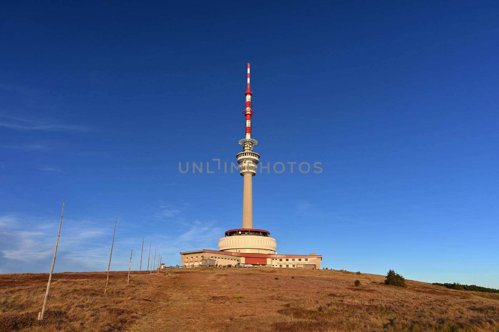 Highest Peak of Moravia, Praded 1492 m. Transmitter and lookout tower on the hill. Jeseniky Mountains Czech Republic
