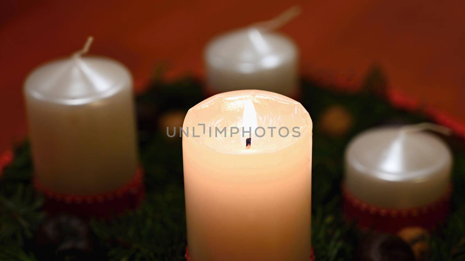 Beautiful Christmas candlelight with candle. Concept for Christmas Winter Time. by Montypeter