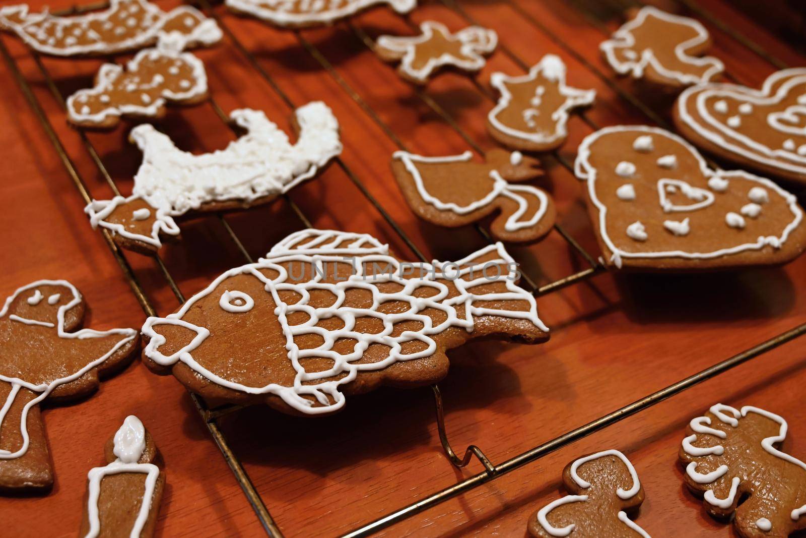 Christmas homemade gingerbread cookies. Festive concept with baking on Christmas time.