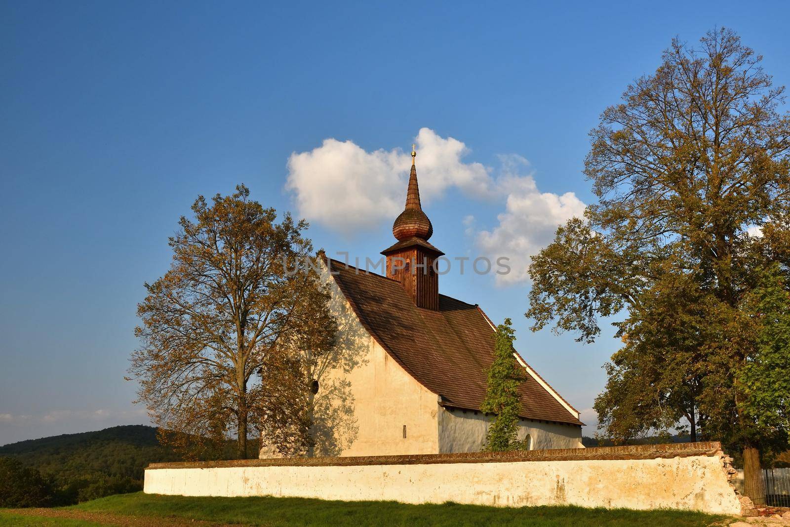 Landscape with a beautiful chapel near castle Veveri. Czech Republic city of Brno. The Chapel of the Mother of God.