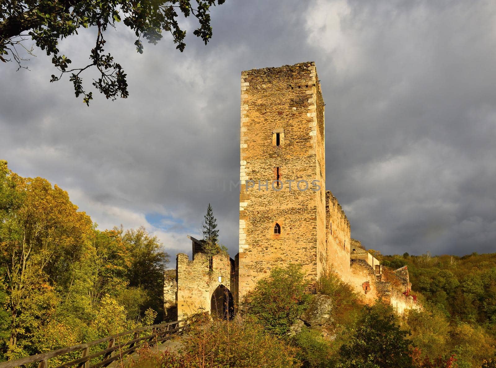 Beautiful autumn landscape in Austria with a nice old ruin of Kaja Castle. National Park Thaya Valley, Lower Austria.  by Montypeter