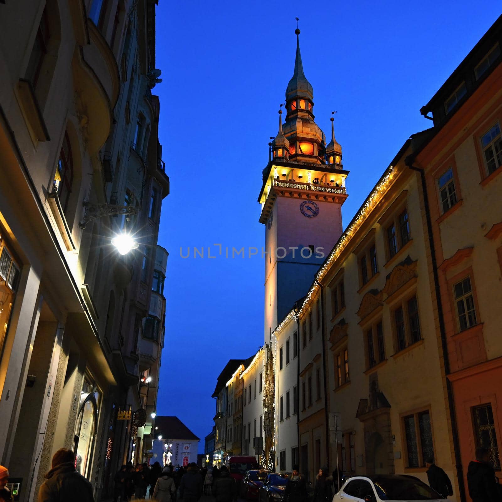 1 December 2019 Brno.. Beautiful tower of the old town hall in the city center of Brno on Christmas holidays. by Montypeter