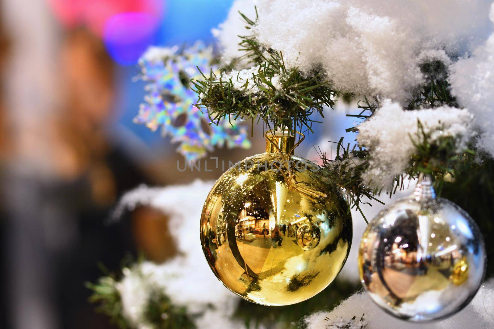 Christmas decoration. Abstract colorful background with Christmas tree.
