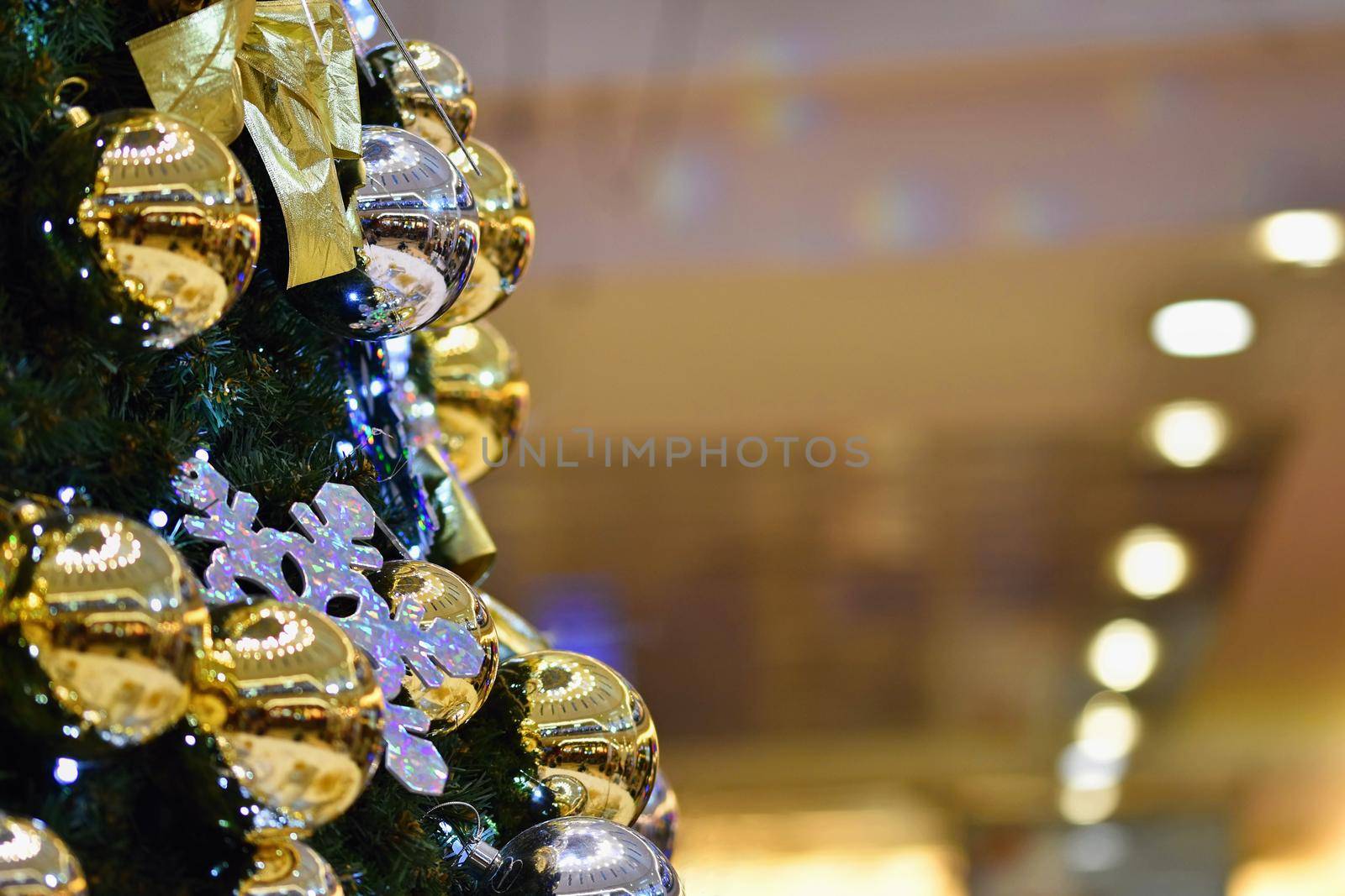 Christmas decoration. Abstract colorful background with Christmas tree.