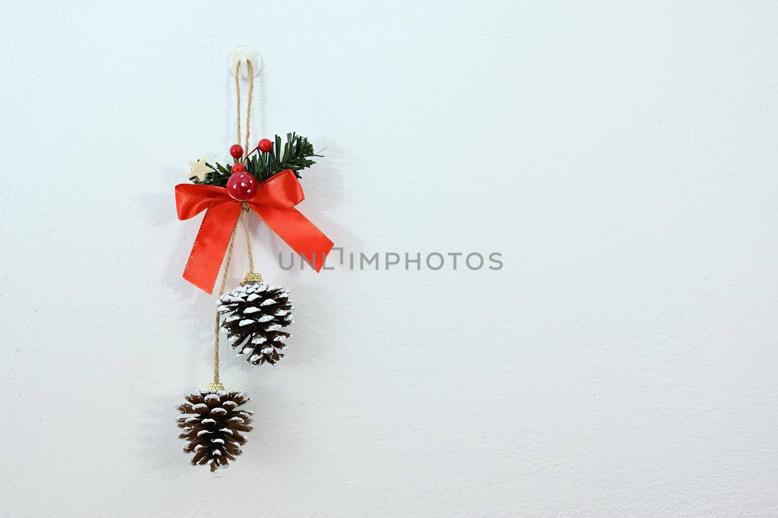 Beautiful natural Christmas decorations. Pine cone from a tree on a white background.