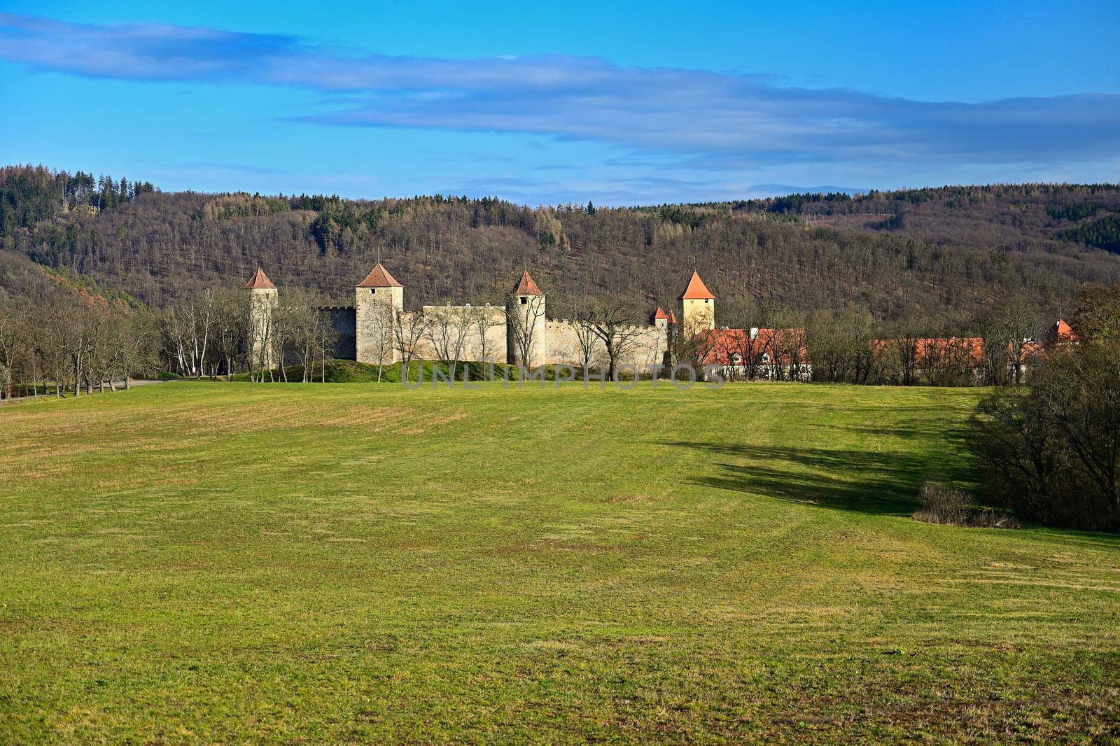 Beautiful Gothic castle Veveri. The city of Brno at the Brno dam. South Moravia - Czech Republic - Central Europe.