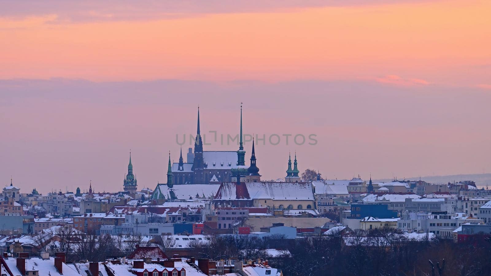 The city of Brno, Czech Republic-Europe. Top view of the city with monuments and roofs.