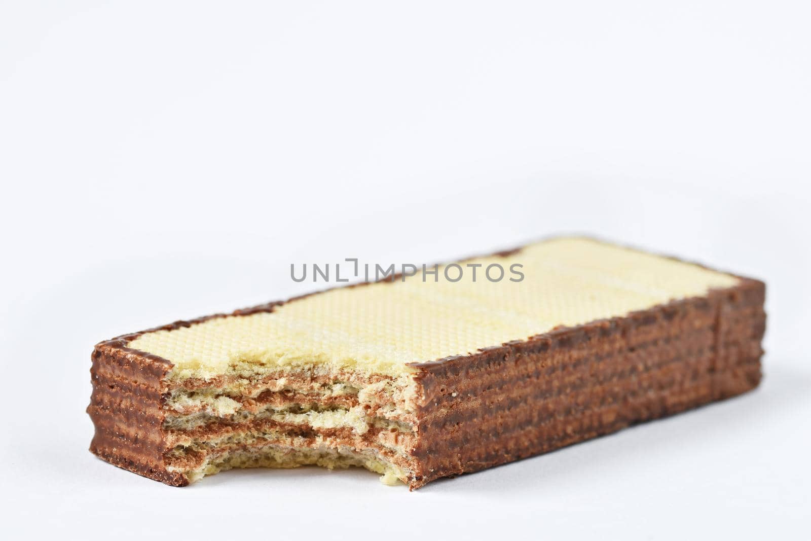 Crispy wafer, chocolate wafer flavor isolated on white background.