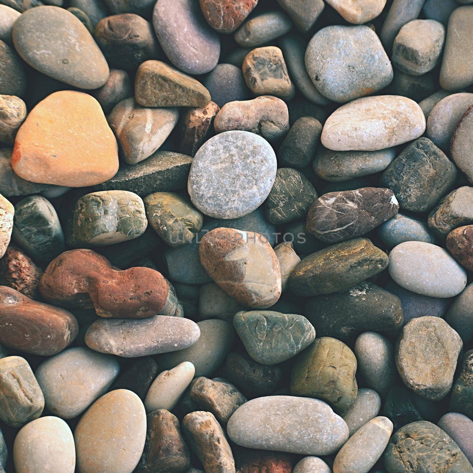 Beautiful colorful stones by the sea on the beach.