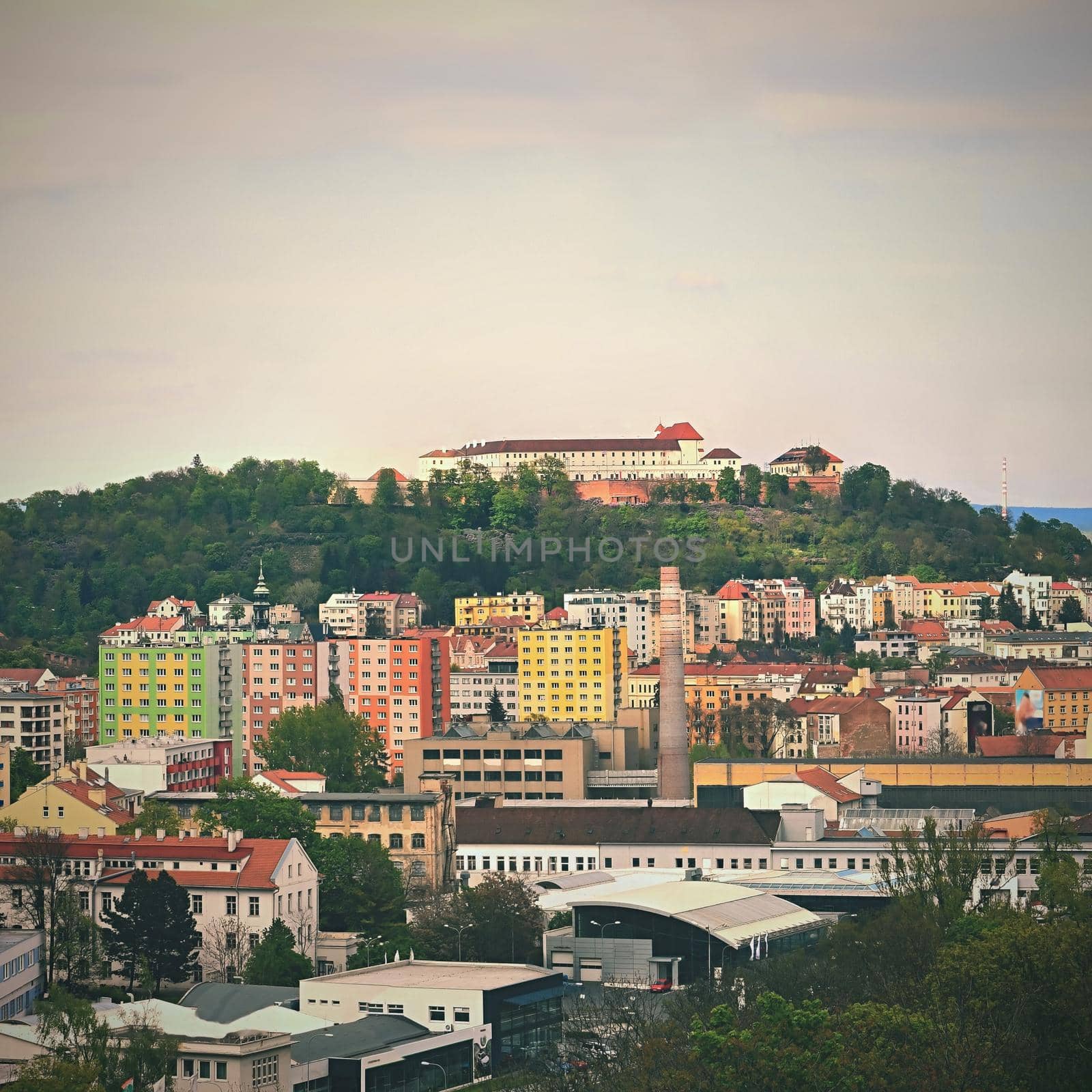 The city of Brno, Czech Republic-Europe. Top view of the city with monuments and roofs. Beautiful old castle - Spilberk