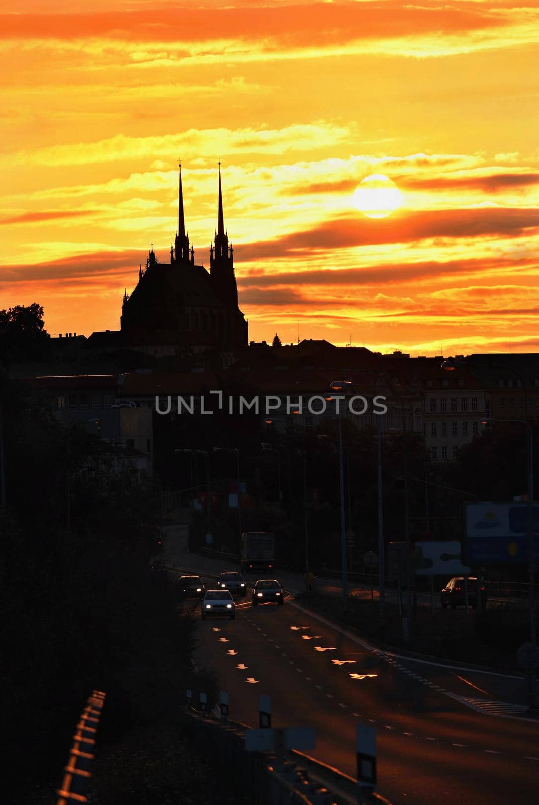 City of Brno, Czech Republic. Petrov - St. Peters and Paul church in sunset - sunrise.