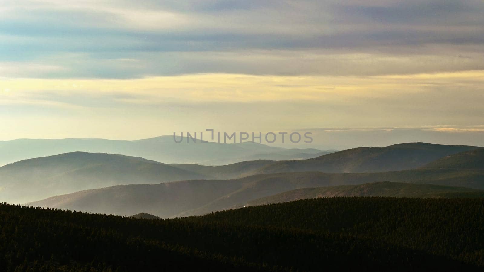 Beautiful landscape with forest and sky on mountains. Pure nature around Jeseníky - Czech Republic - Europe.
