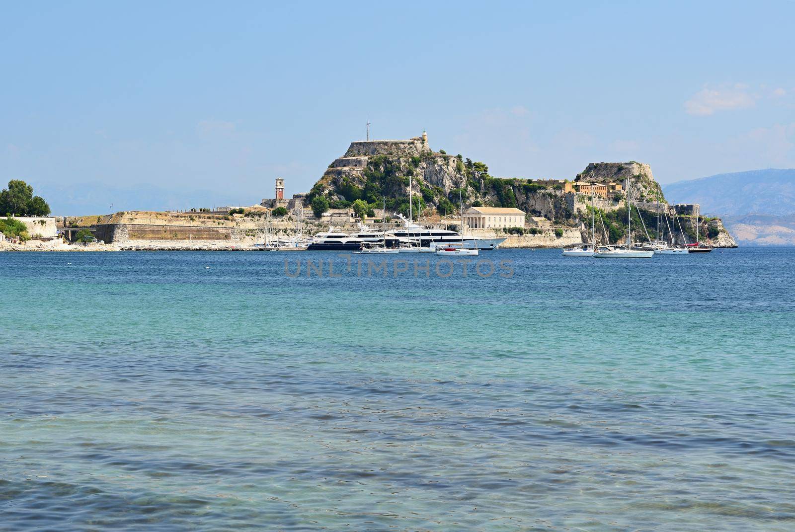 Beautiful landscape with sea and bay on the island of Corfu - Greece. Kerkyra - The Old Fort