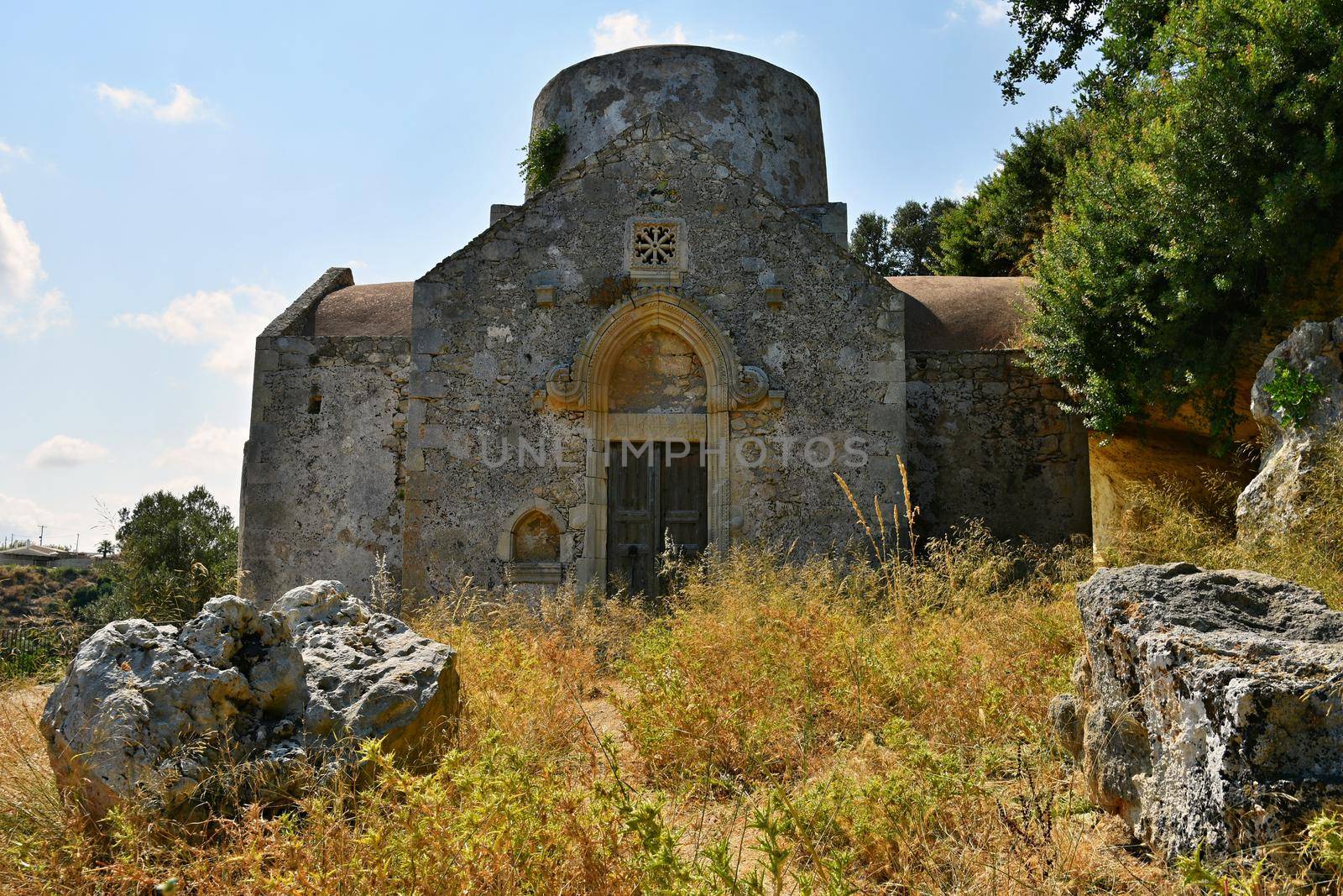 Beautiful little Greek chapel at sunset on the island of Crete - Greece.