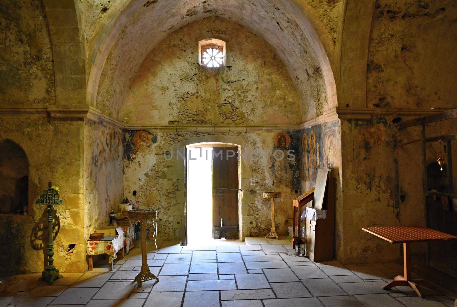 Beautiful little Greek chapel at sunset on the island of Crete - Greece.
