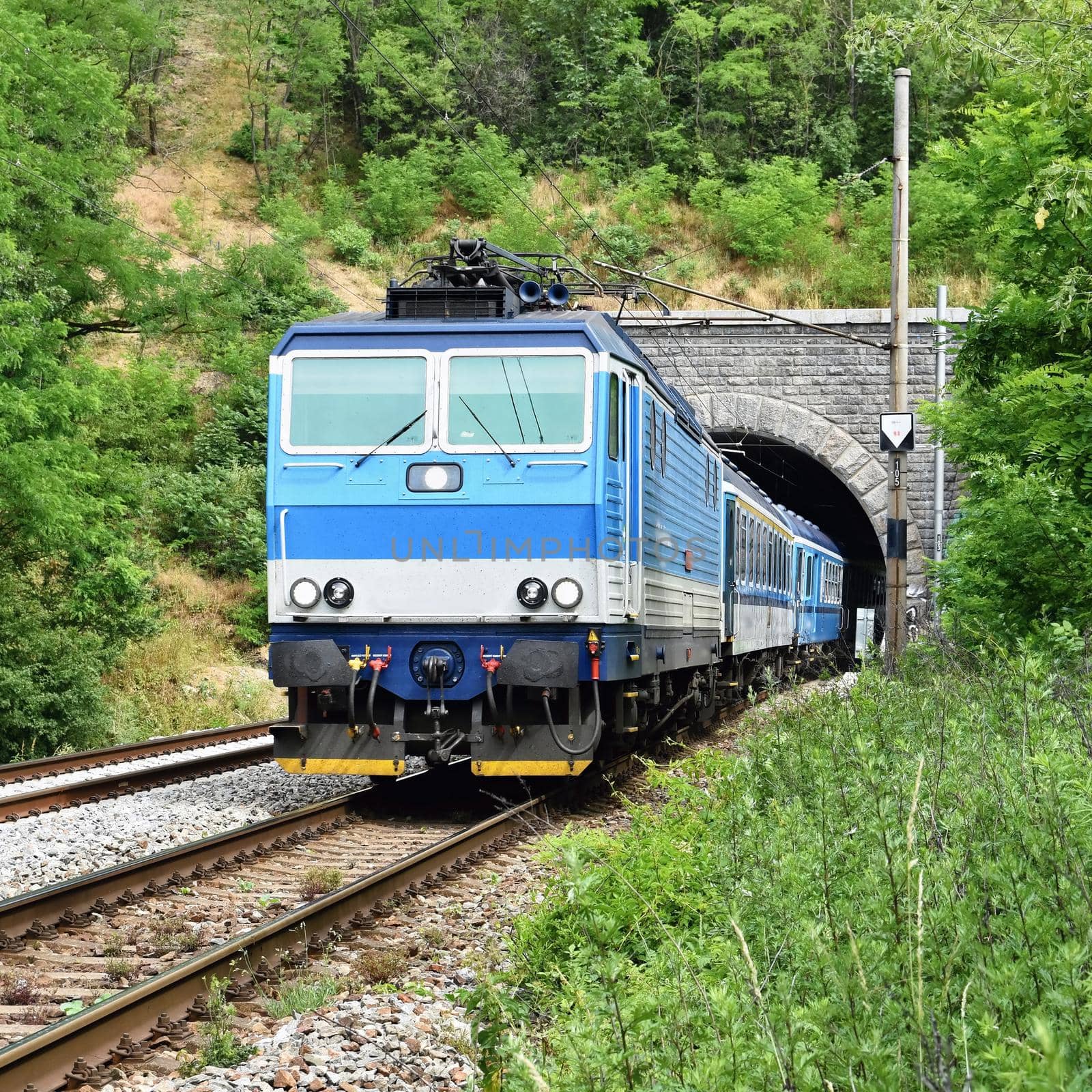 Beautiful Czech passenger train with carriages.