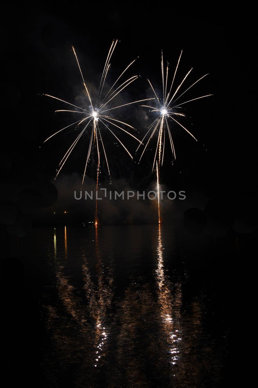 Beautiful colorful fireworks on water. Brno dam.
International Fireworks Competition Ignis Brunensis. Brno - Czech Republic - Europe.