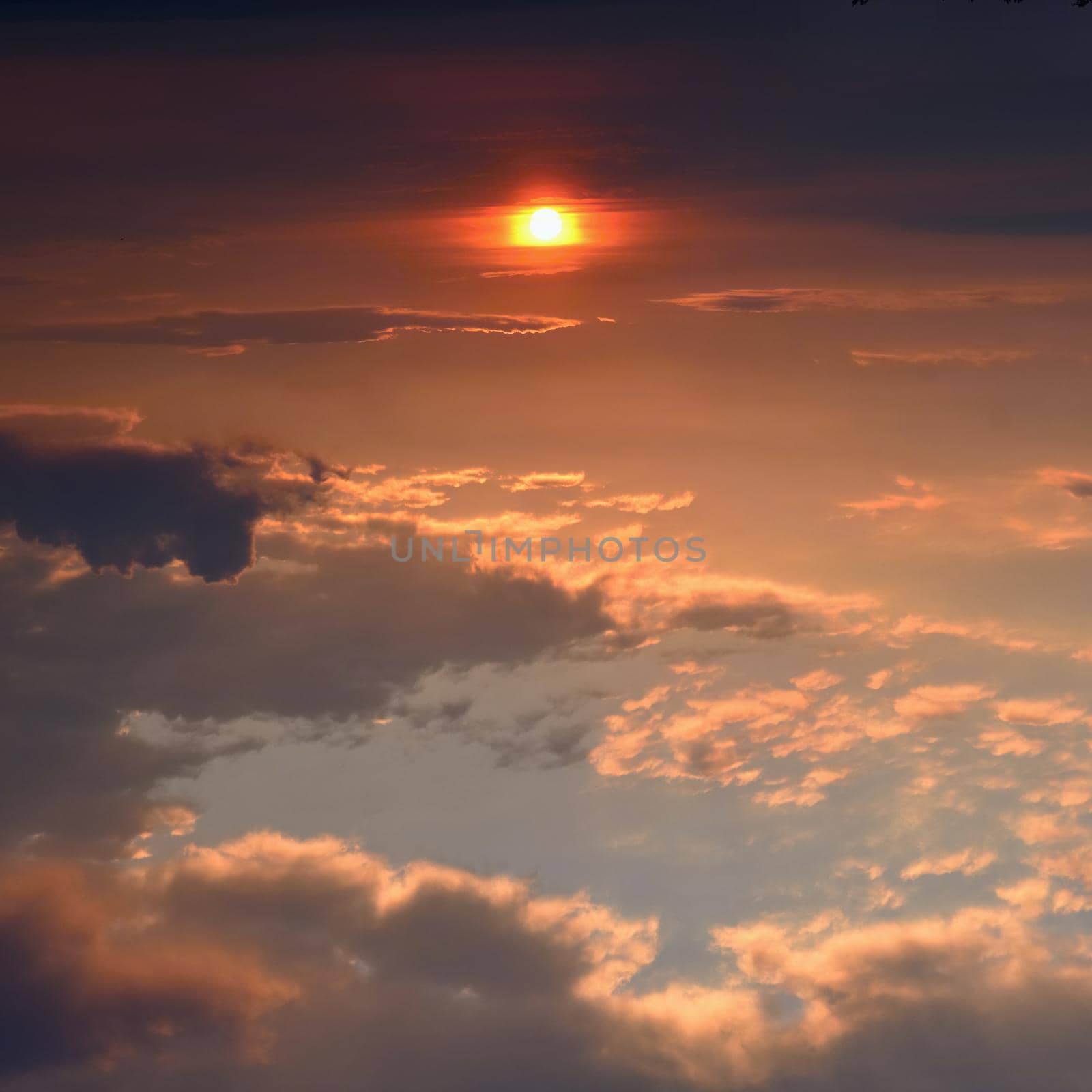 Beautiful sunset - sunrise with clouds. Sky with clouds. Colorful natural background.