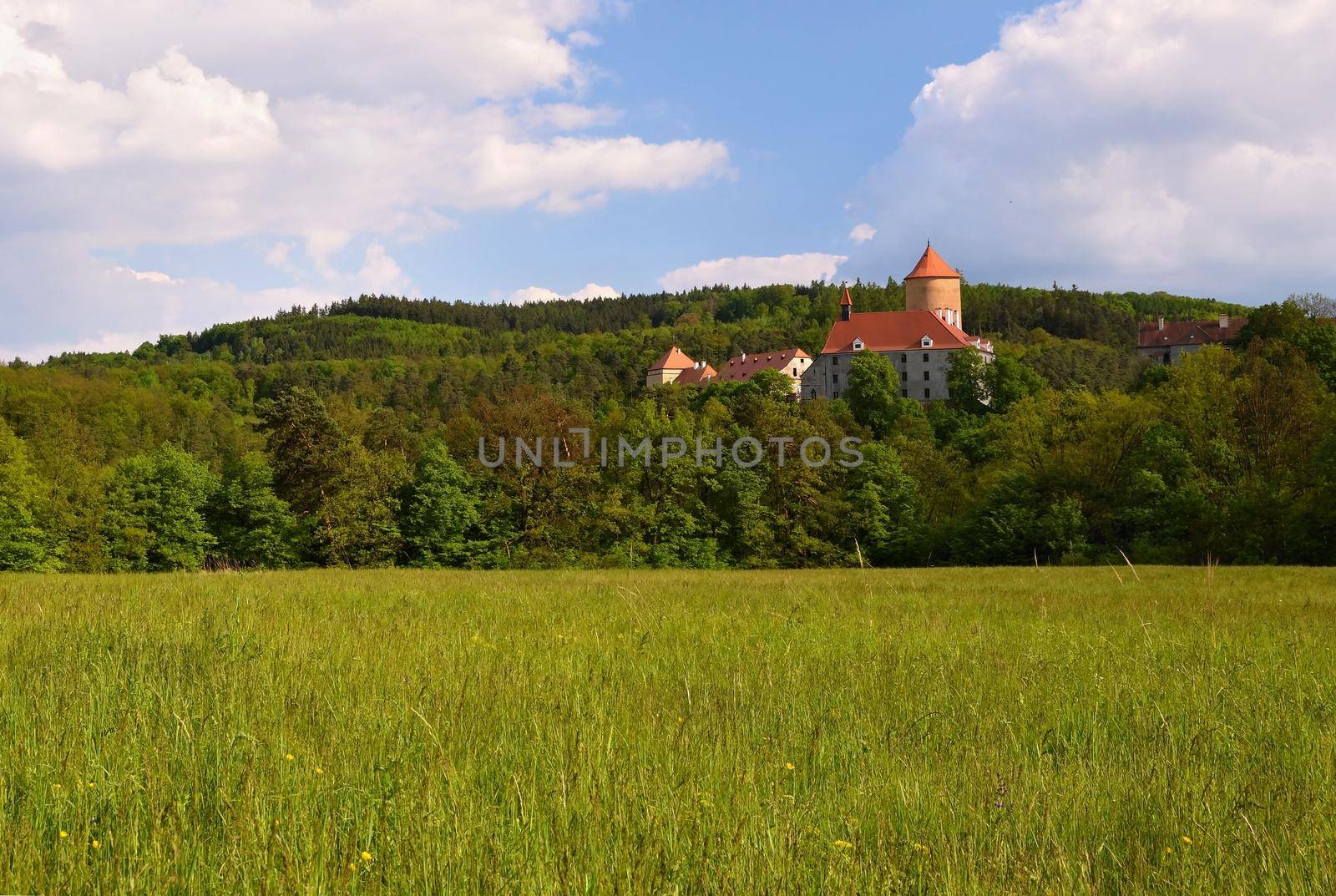 Beautiful Gothic castle Veveri. The city of Brno at the Brno dam. South Moravia - Czech Republic - Central Europe.