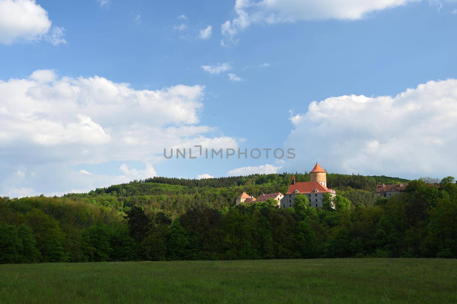 Beautiful Gothic castle Veveri. The city of Brno at the Brno dam. South Moravia - Czech Republic - Central Europe.