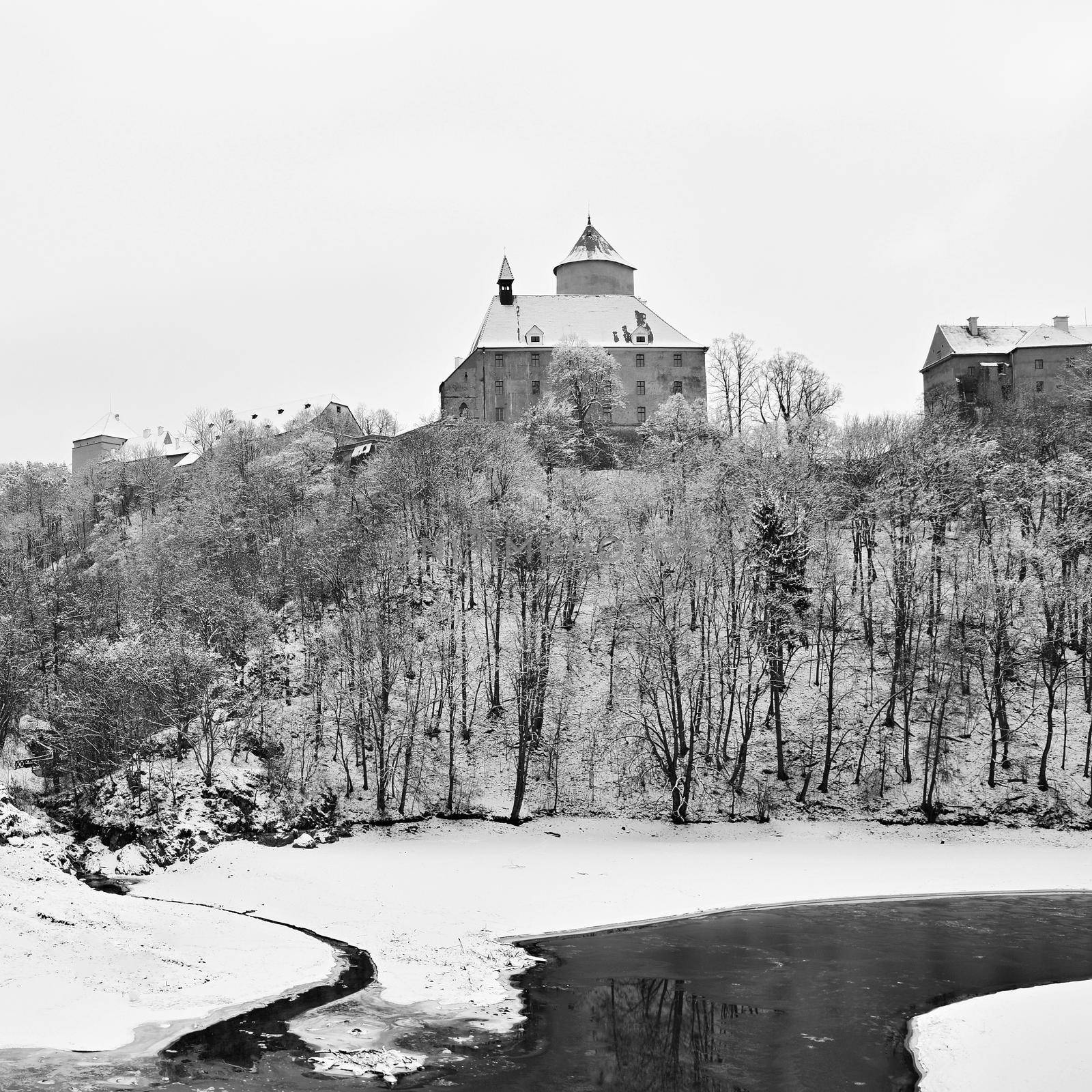 Winter landscape with a beautiful Gothic castle Veveri. Brno city - Czech Republic - Central Europe.