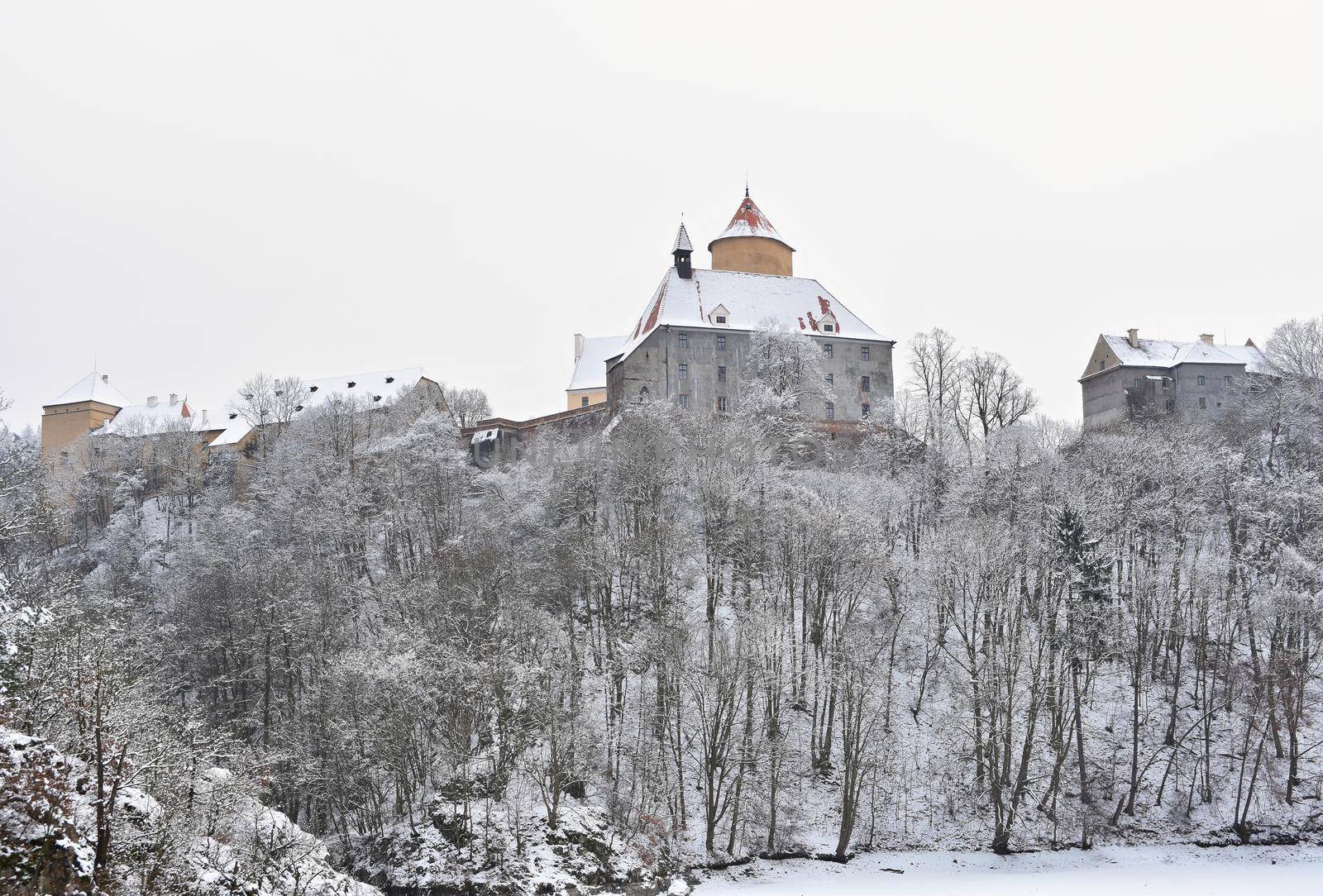 Winter landscape with a beautiful Gothic castle Veveri. Brno city - Czech Republic - Central Europe. 