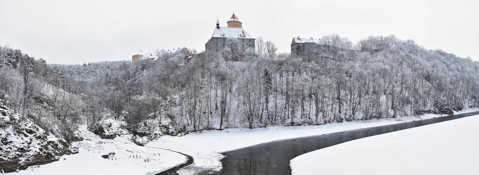 Winter landscape with a beautiful Gothic castle Veveri. Brno city - Czech Republic - Central Europe. 