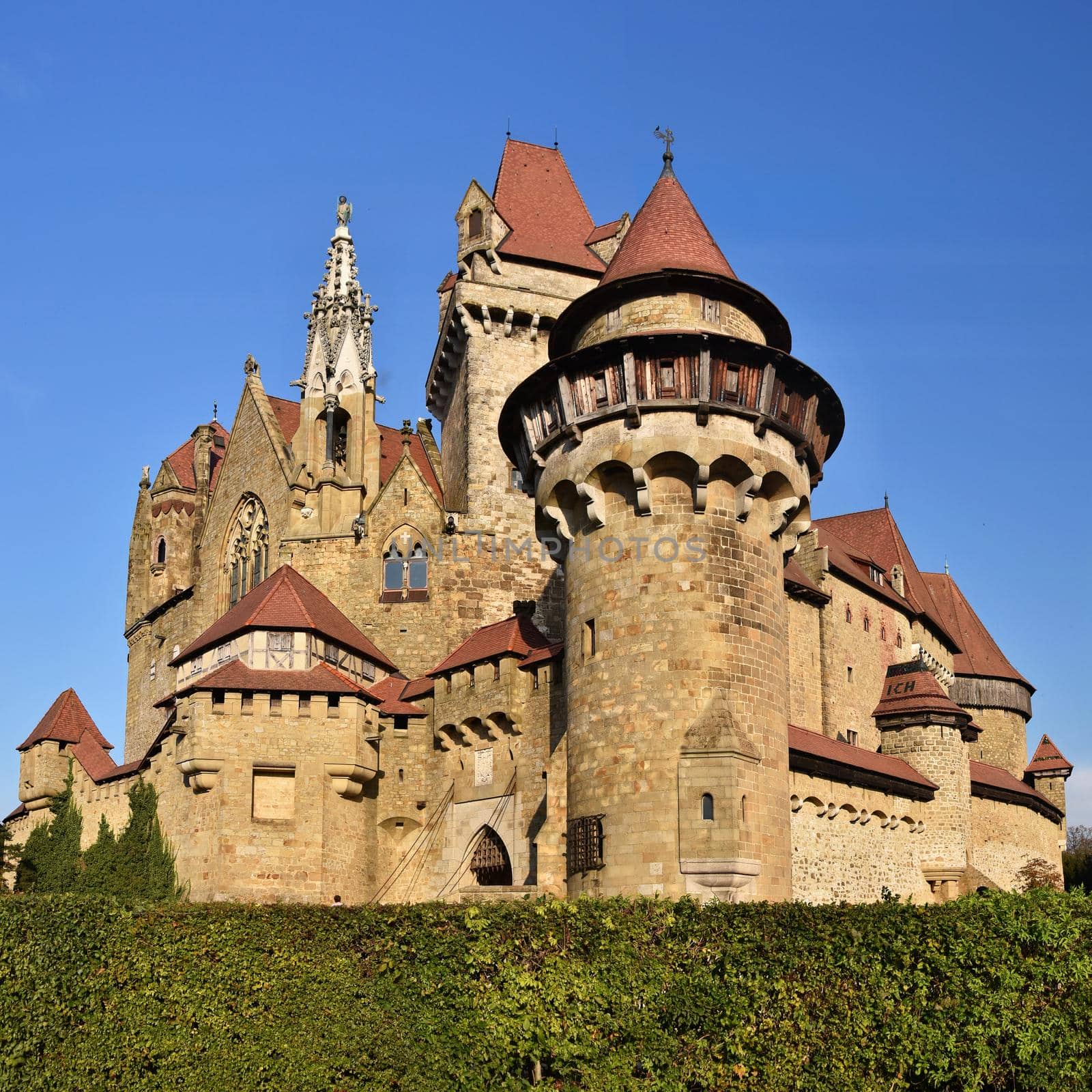 Beautiful medieval Kreuzenstein castle in Leobendorf village. Near Vienna, Austria - Europe. Autumn day. by Montypeter