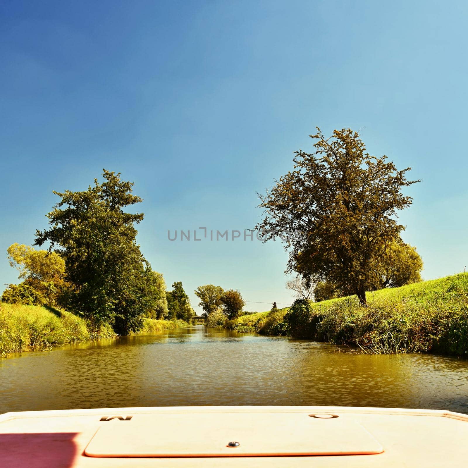 Morava river from the boat. Bata Canal.