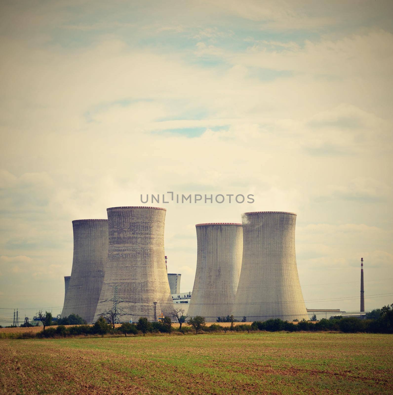 Landscape with nuclear power. Dukovany Czech Republic - Europe. Natural ecological background.