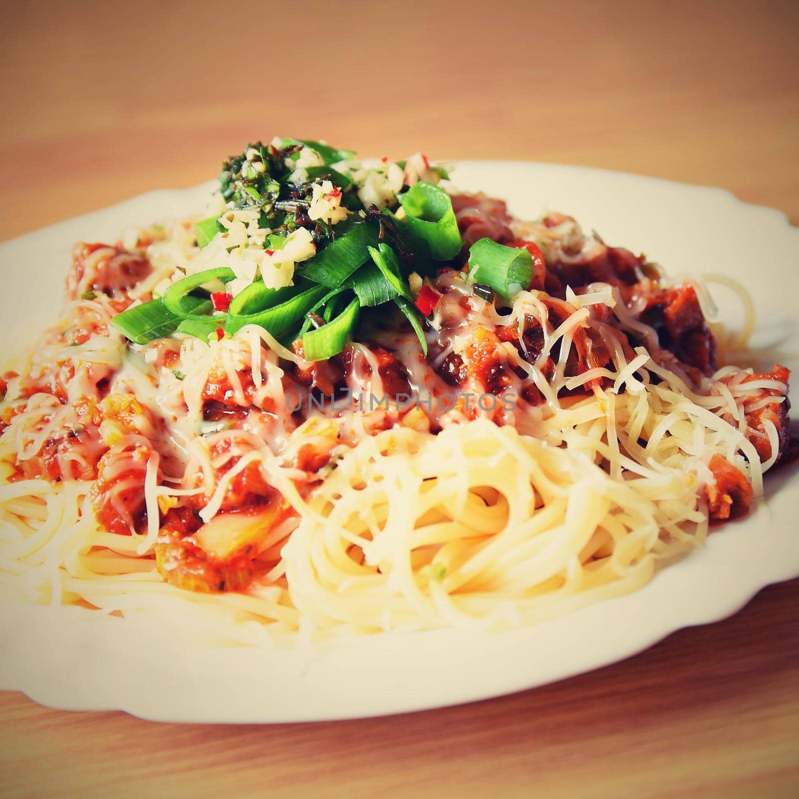 Traditional Italian spaghetti with meat sauce. Popular, delicious and healthy food.