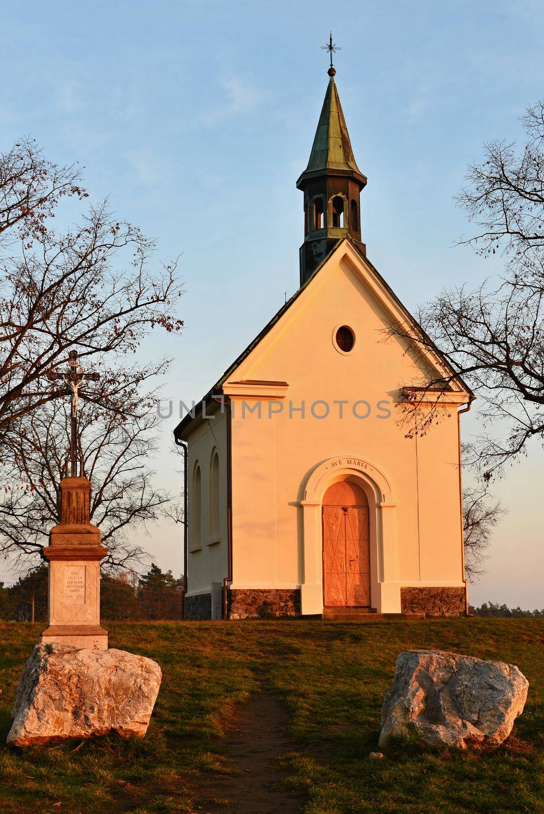 Beautiful little chapel. The Chapel of Mary Help of Christians. Central Europe - Czech Republic. South-Moravian region. The city of Brno.