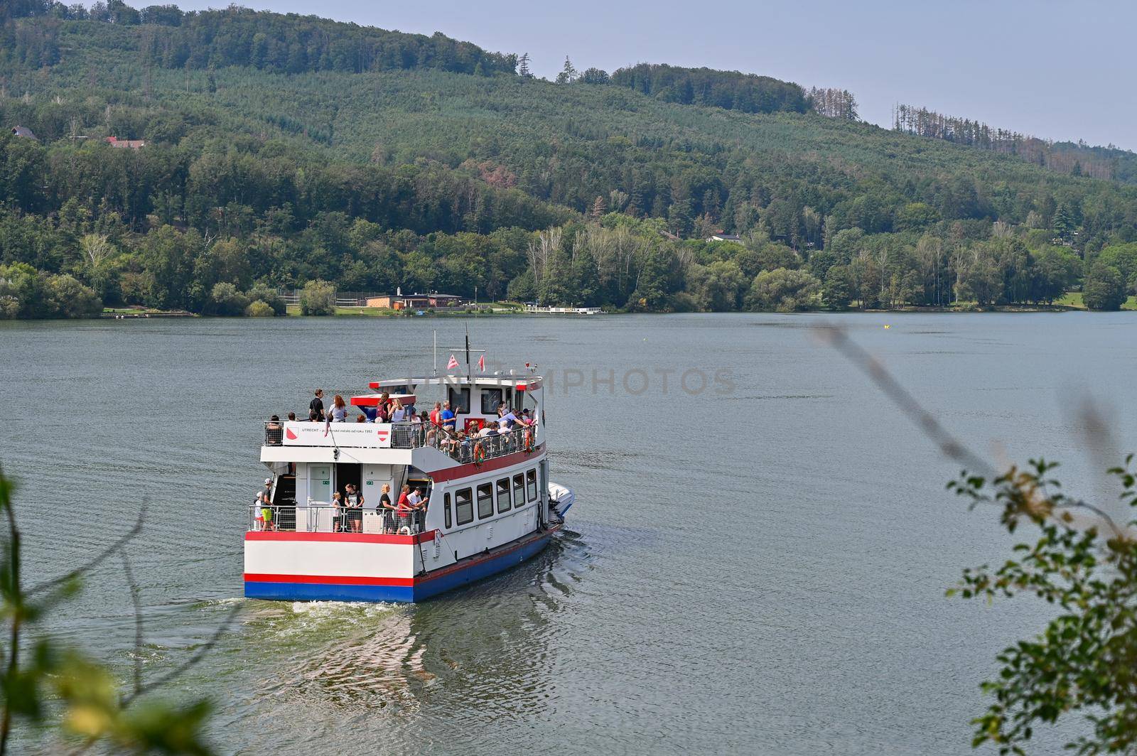 Brno, Czech Republic - Europe. August 24, 2019.
Cruise ship / steamer on the Brno dam.