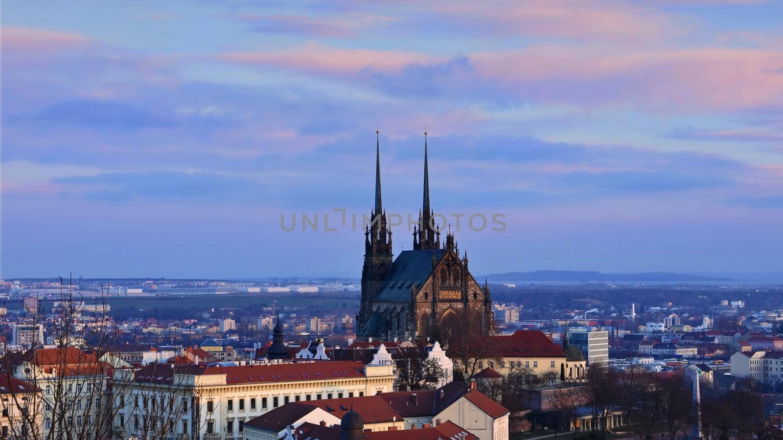 The city of Brno, Czech Republic-Europe. Top view of the city with monuments and roofs. by Montypeter