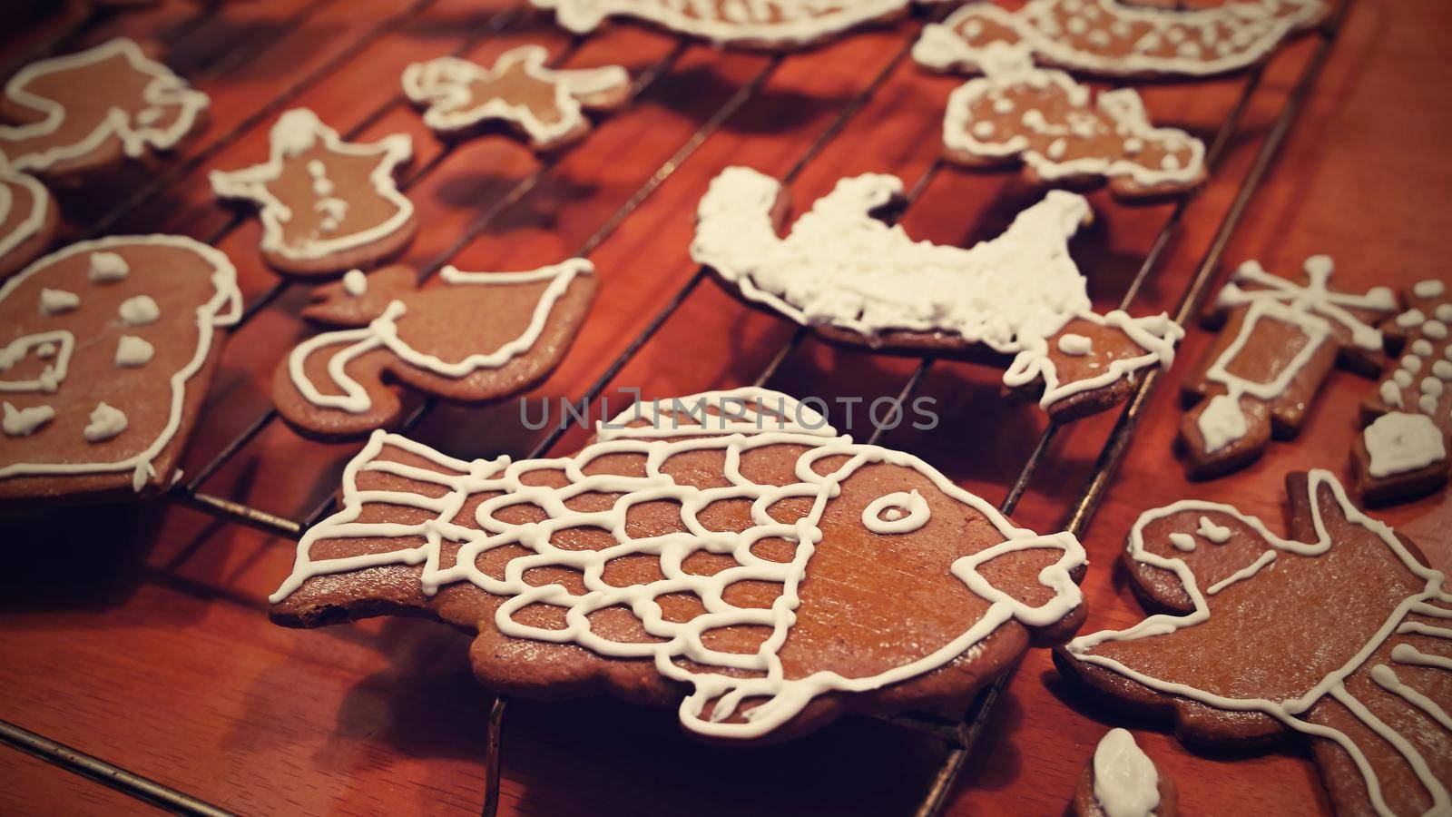 Christmas homemade gingerbread cookies. Festive concept with baking on Christmas time.