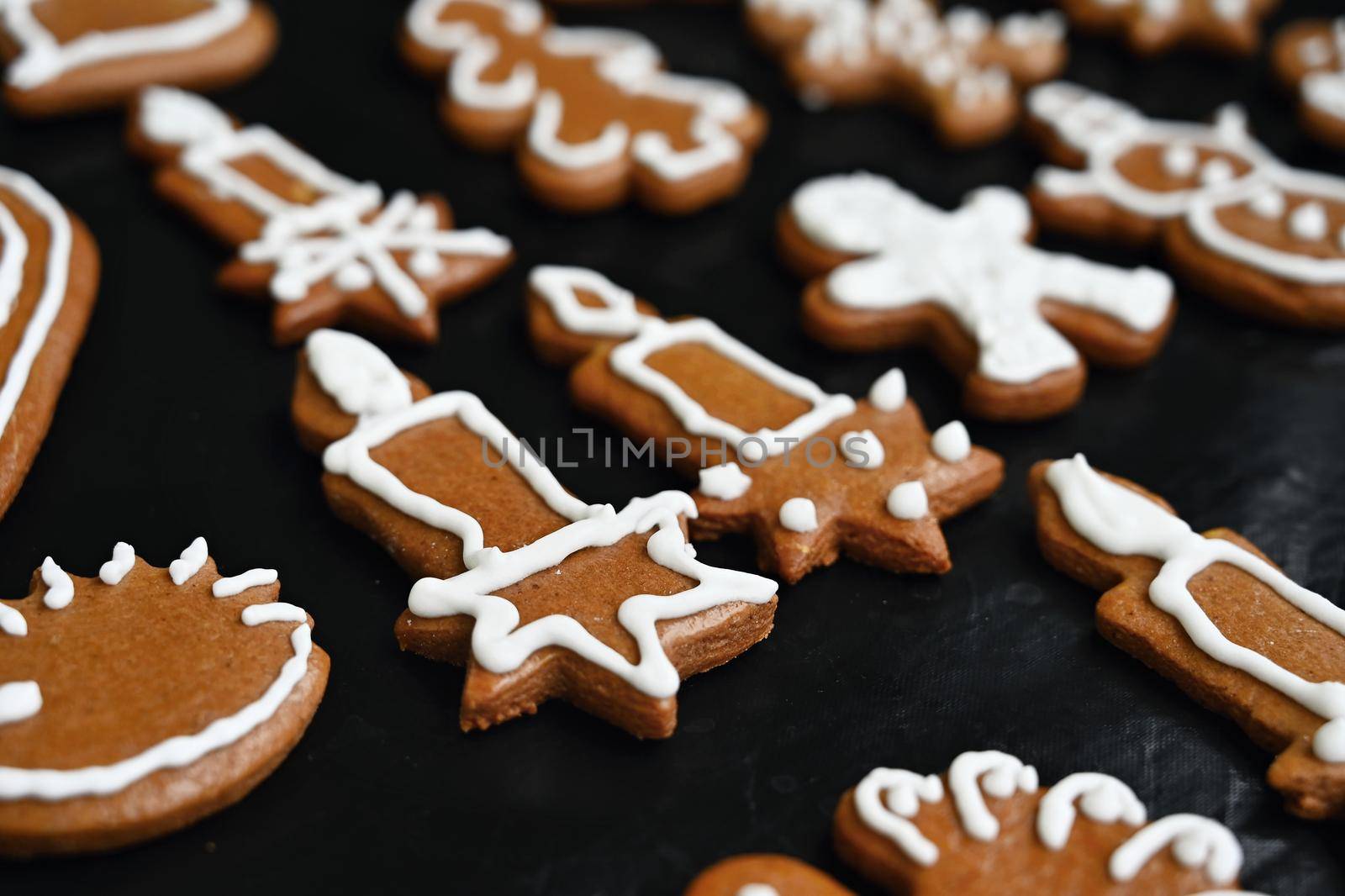 Christmas homemade gingerbread cookies. Festive concept with baking on Christmas time.